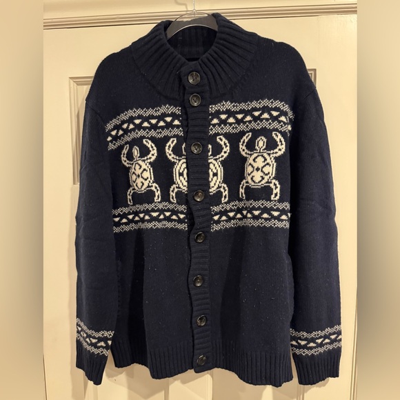 Vilebrequin Dark Blue Cardigan with White Turtle Design